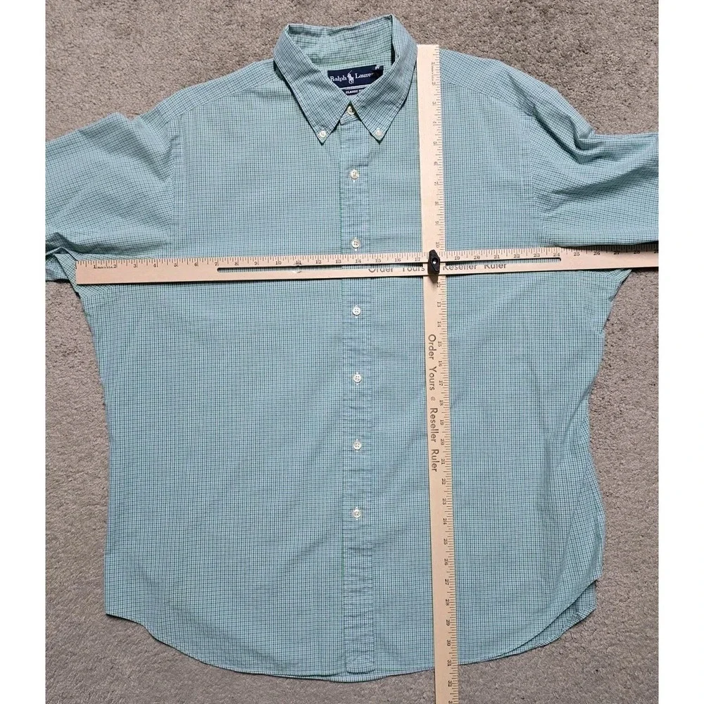 VTG Ralph Lauren Button Down Shirt Mens XL Green Check Classic Fit Orange Pony